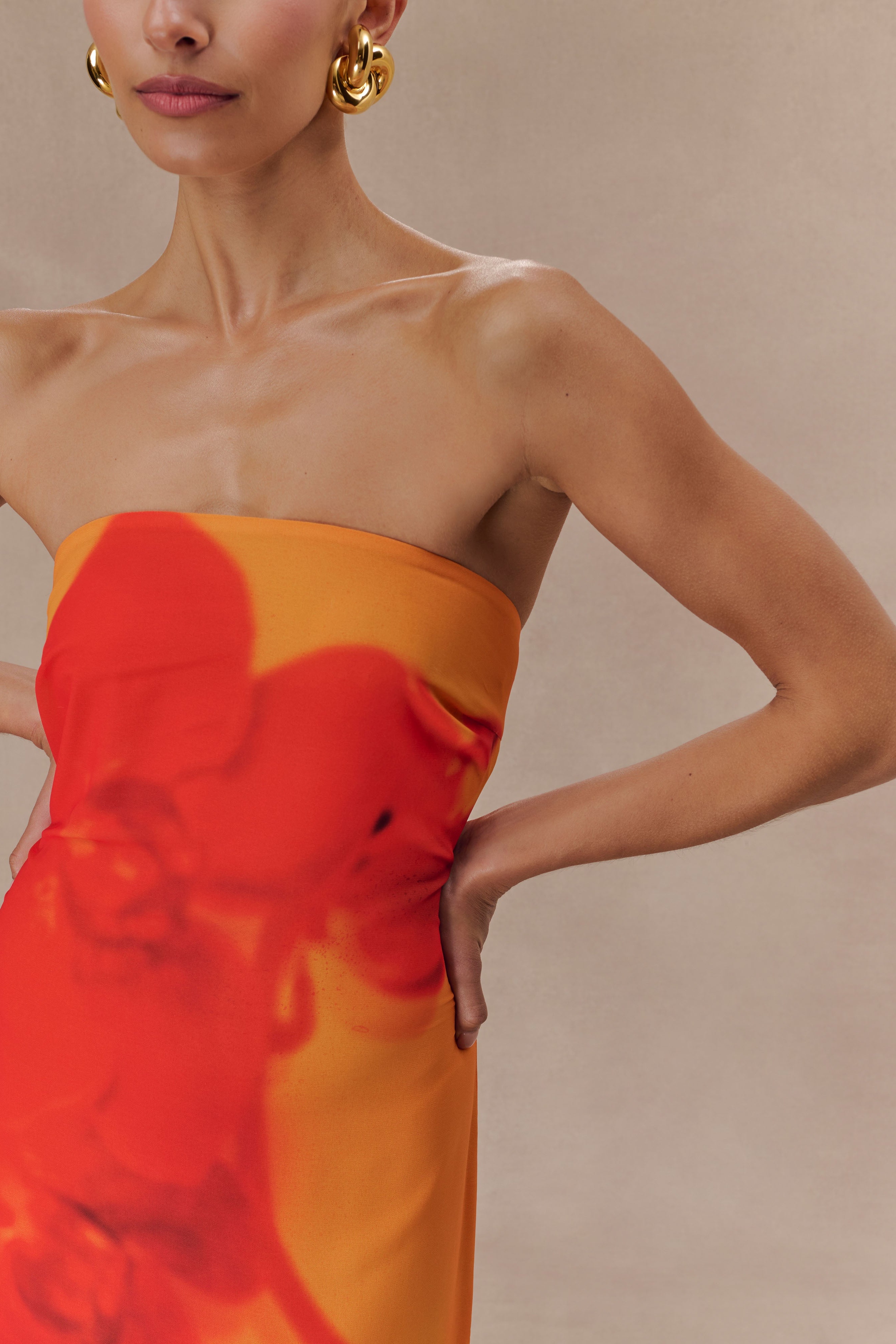 Print Strapless Chiffon Maxi Dress