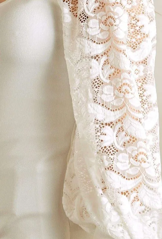 Lace Splicing Puff Sleeve Top