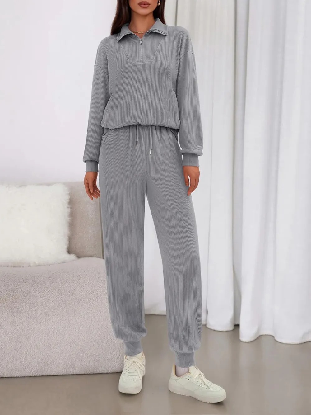 Women's Long Sleeve Half Zip Sweatshirt Sweatpants Lounge Set Sweatsuits with Pockets