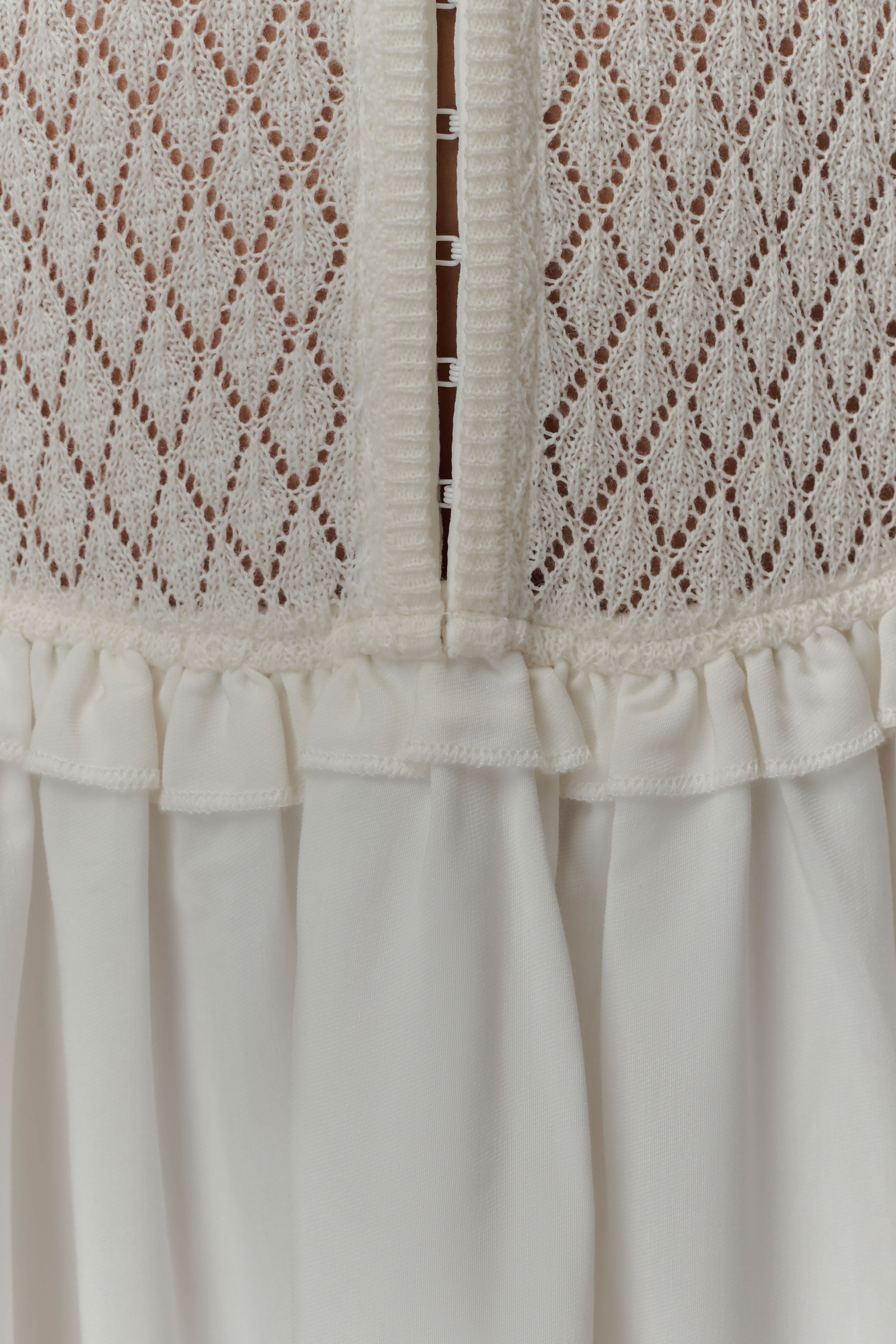 White Pointelle Knit Midi Dress