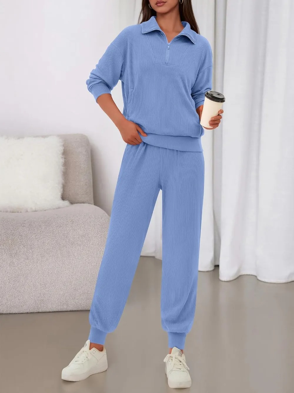 Women's Long Sleeve Half Zip Sweatshirt Sweatpants Lounge Set Sweatsuits with Pockets