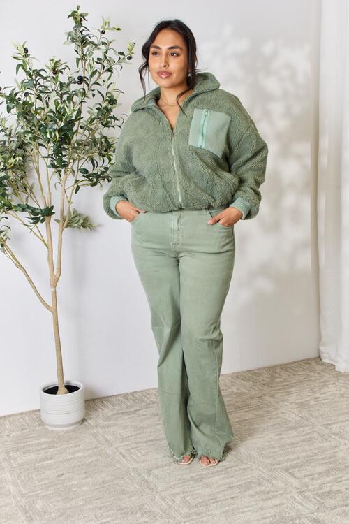 Full Size Zip Up Collared Neck Jacket