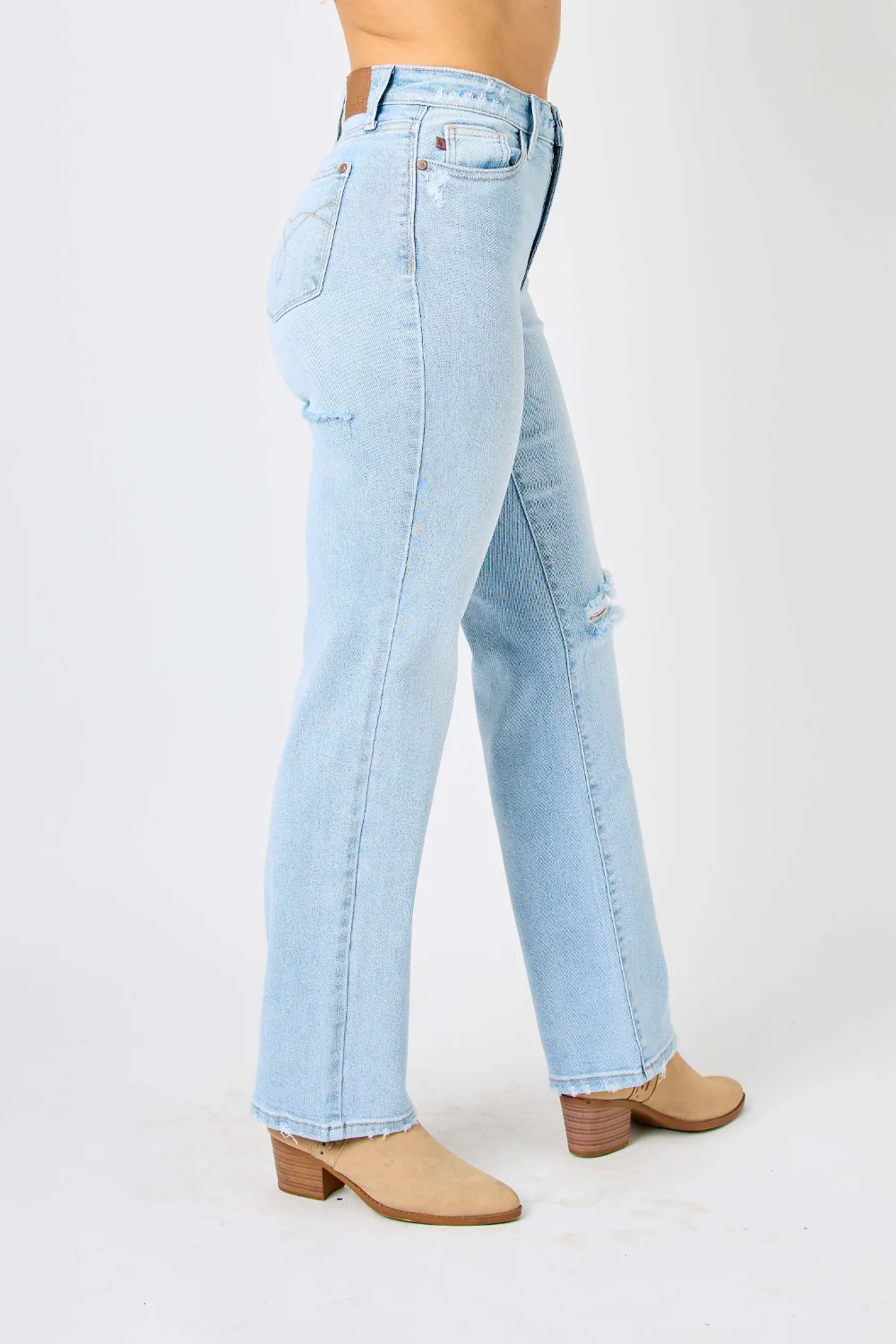 Blue Full Size High Waist Distressed Straight Jeans