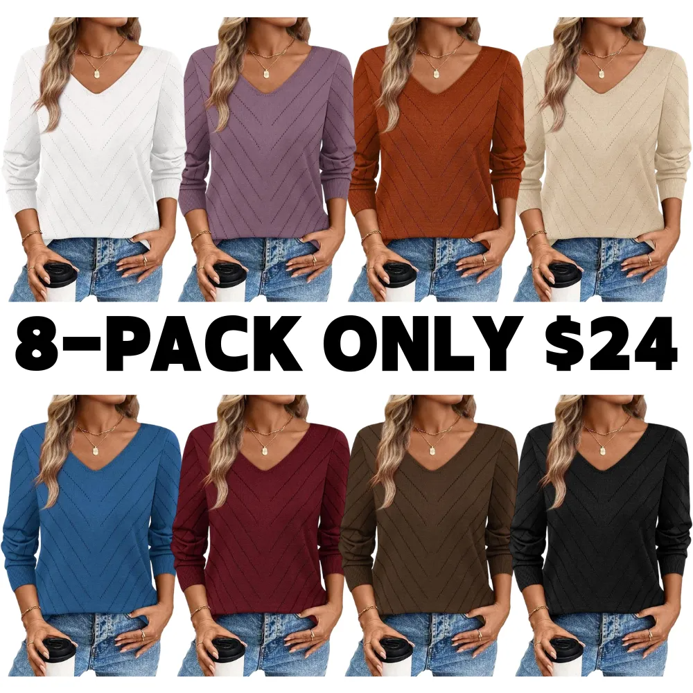 V-Neck Knit Sweater for Women - Apricot Basic Fitted Minimalist Crochet Details Breathable Lightweight Pullover Top