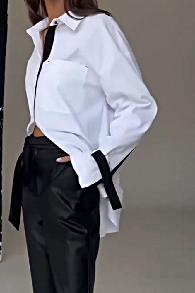 Women's Contrast Color Tie Design Shirt