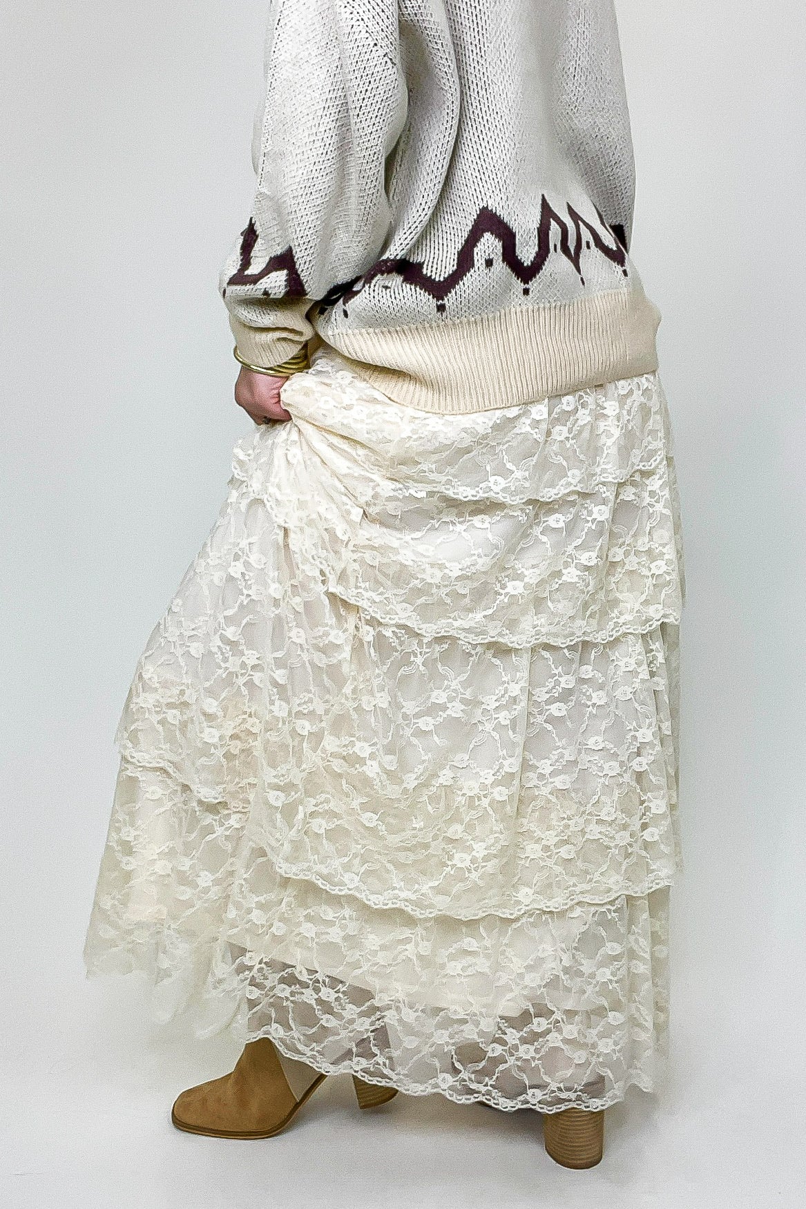 Vintage Veil Tiered Lace Maxi Skirt