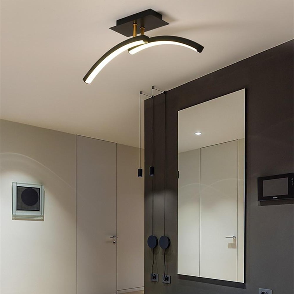 Black Flush Mount Ceiling Light Modern Arc Shaped Dimmable Light