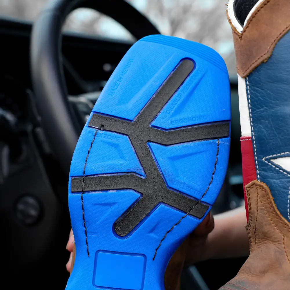 Distressed Brown “Whisky TEXAS Flag Leather Work Boots - Composite Toe