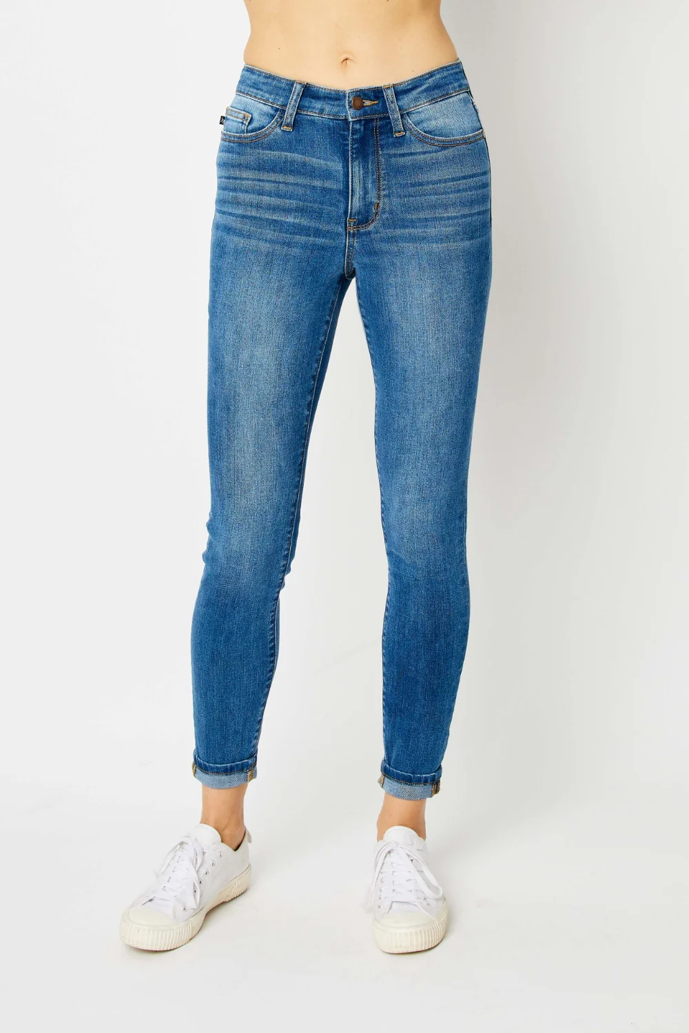 Blue Full Size Cuffed Hem Skinny Jeans