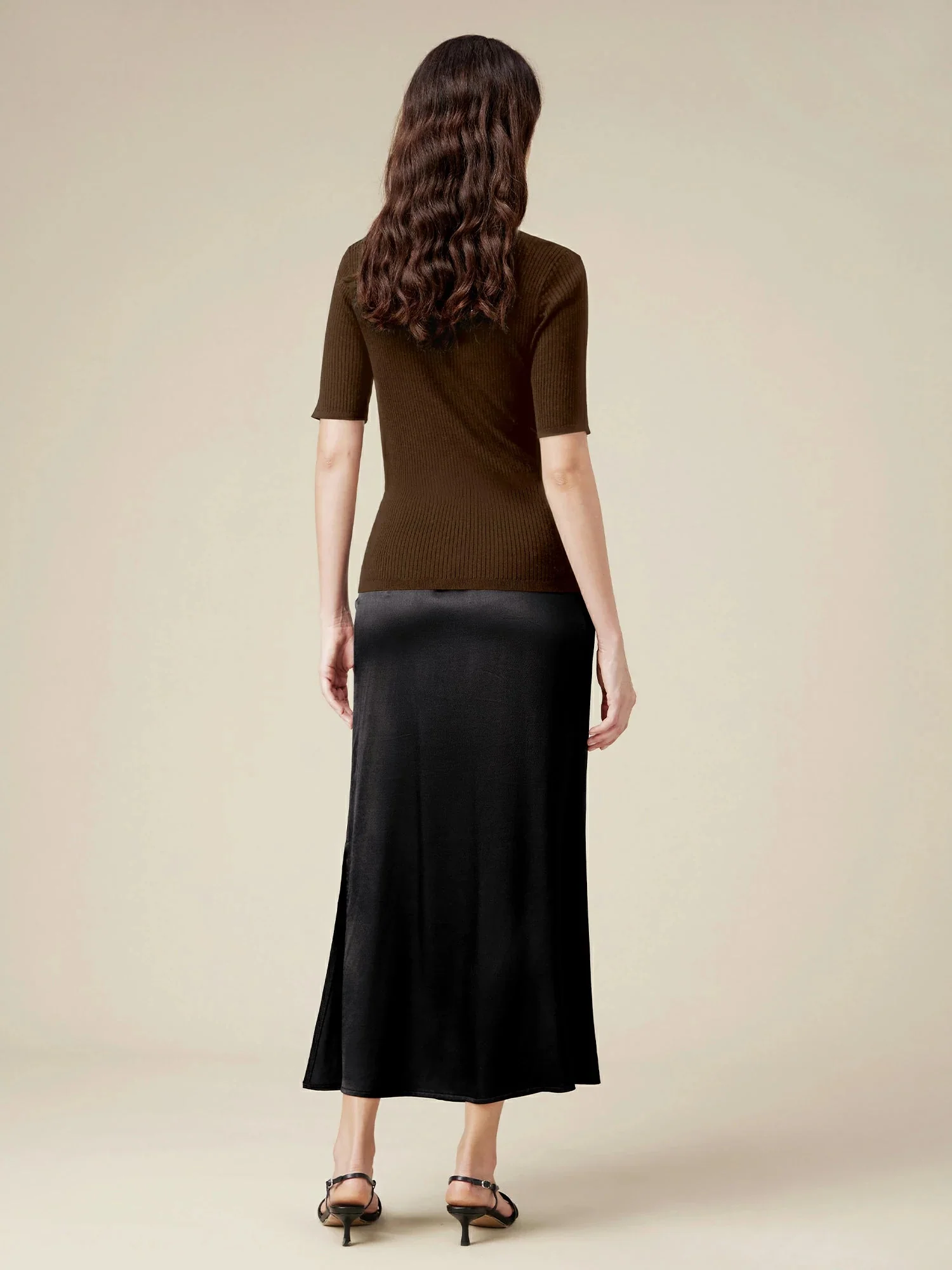 100% Lyocell Ribbed Knit Slim Fit Top