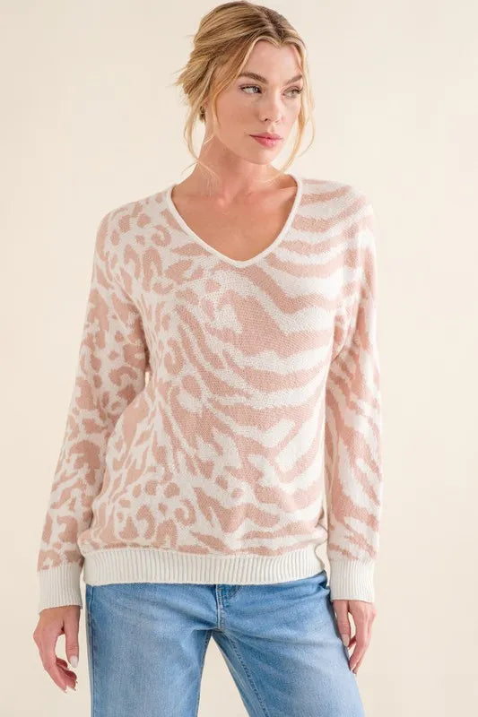 Leopard Zebra Combo Casual Sweater Top
