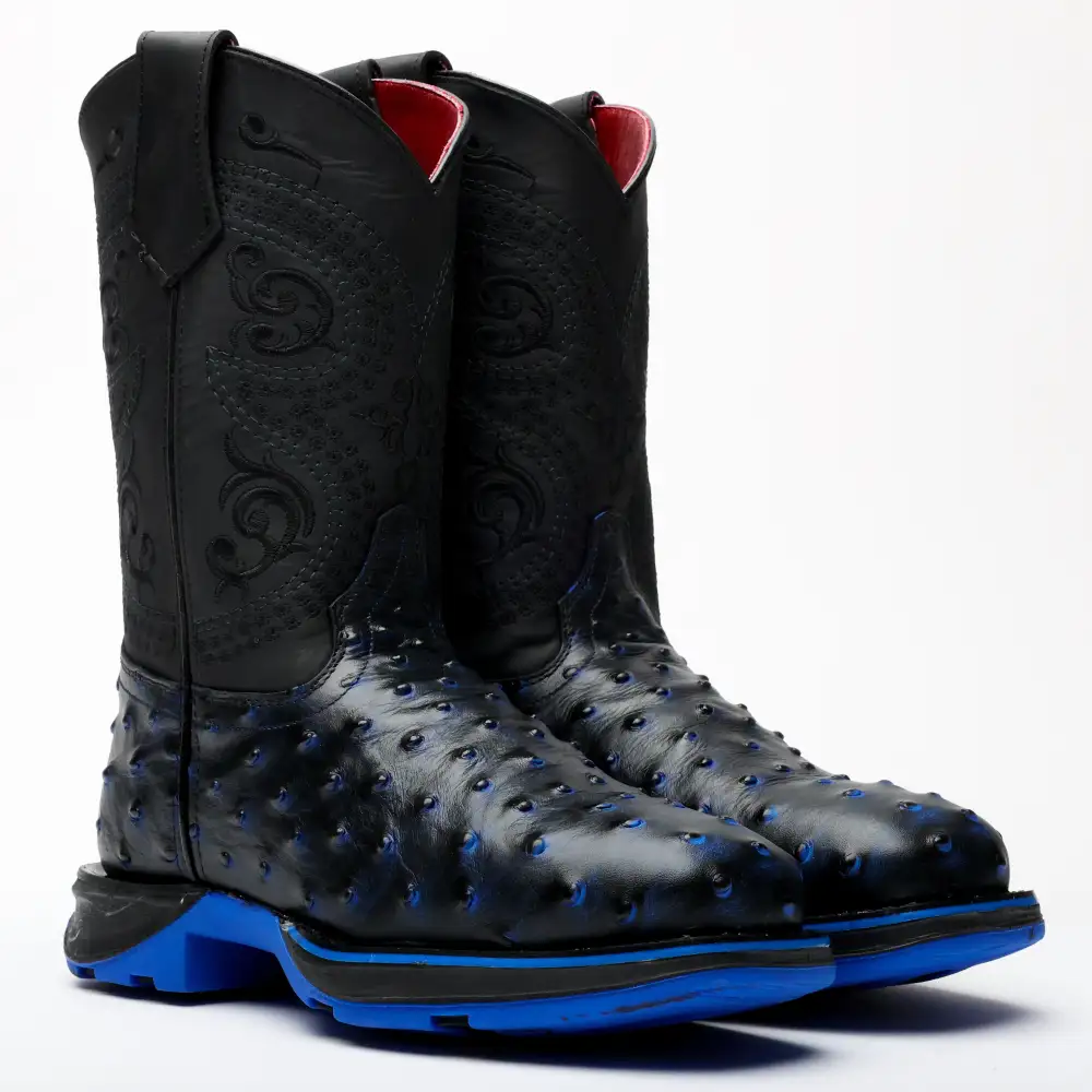 Black/Blue Ostrich Leather Boots With 3D Lightweight Sole - Composite Toe