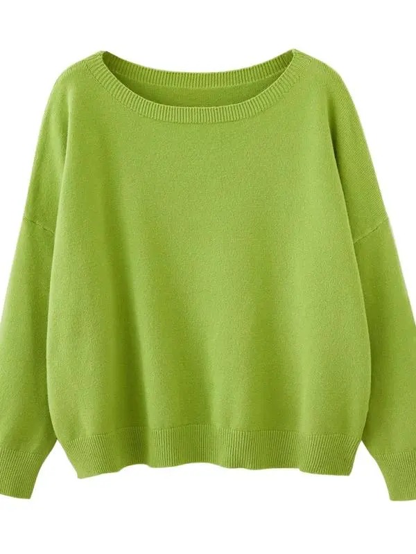 Women's Plain Scoop Neck Sweater, Casual Drop Shoulder Long Sleeve Jumper, Women Fall & Winter Knit Top