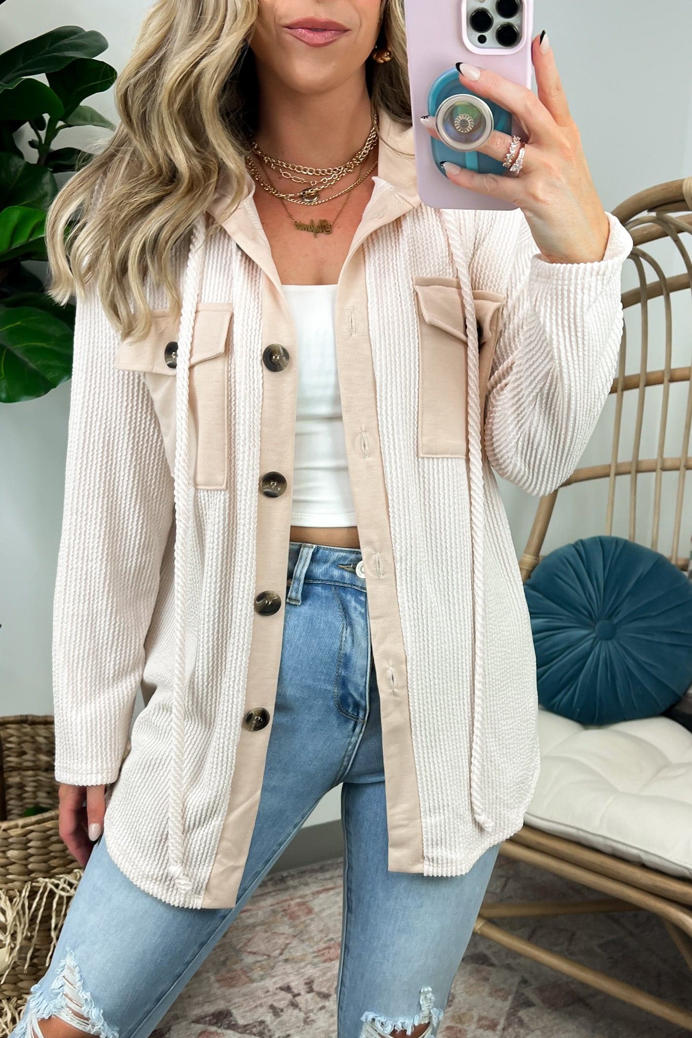 Saturday Satisfaction Ribbed Hooded Shacket