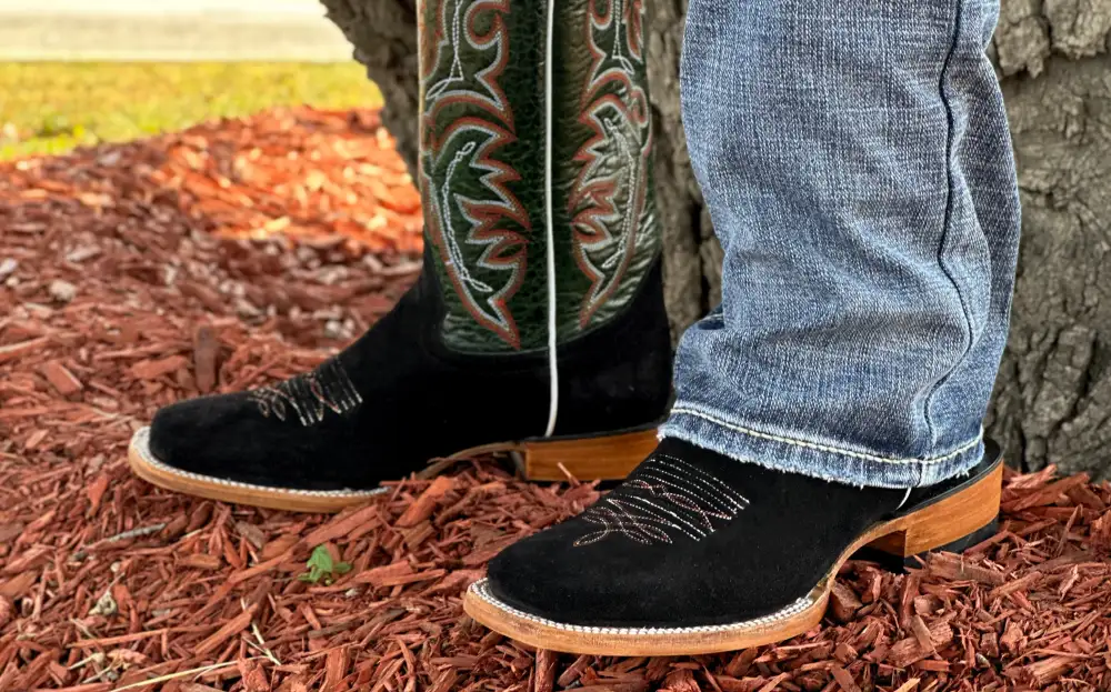 Men’s Black Roughout Leather Boots With Black Shaft