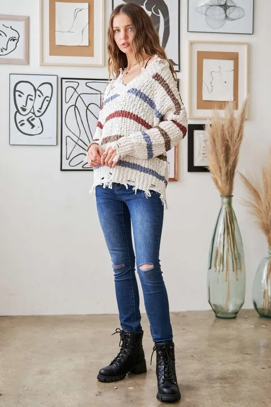 Frayed Edge Stripe Sweater