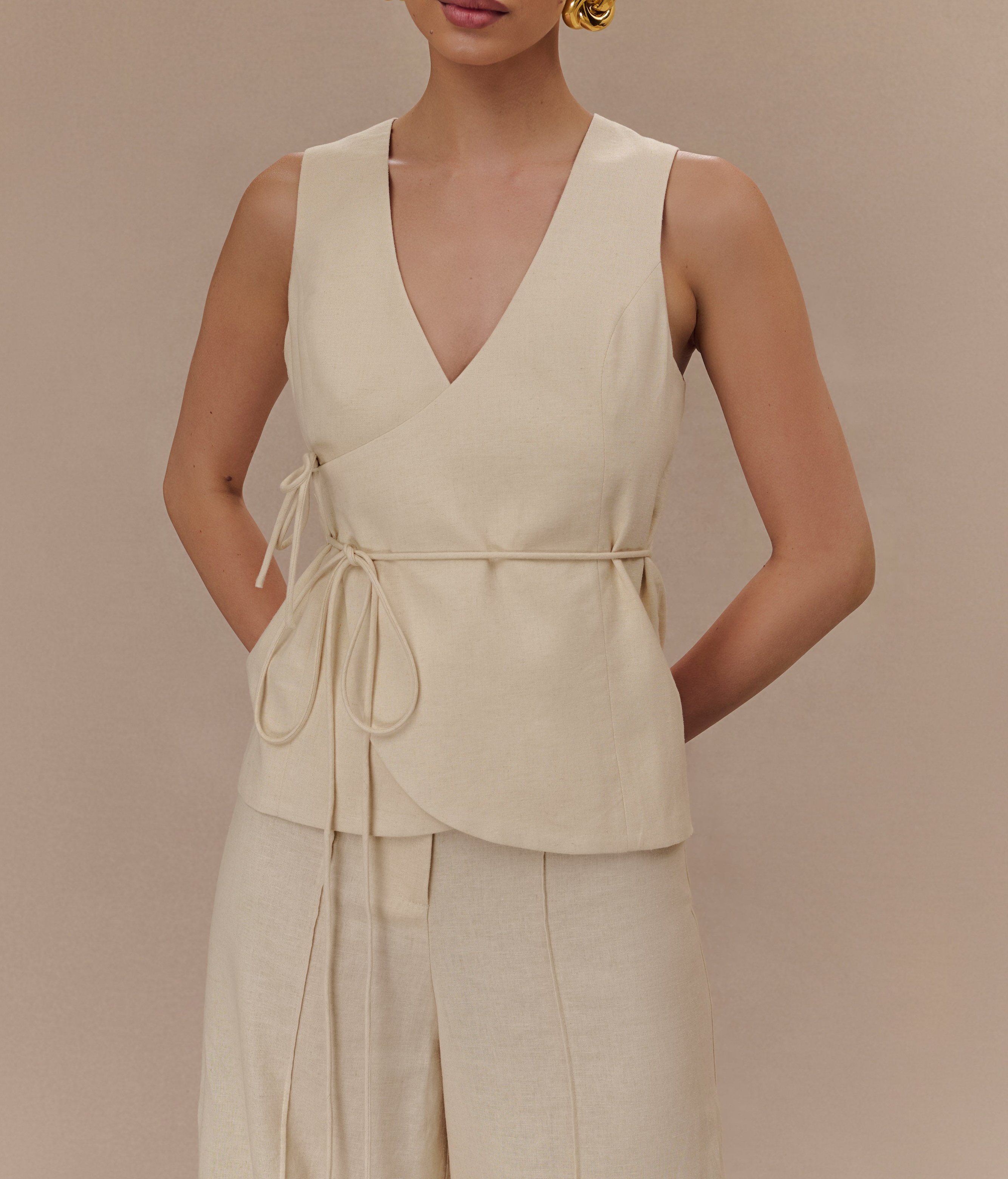 Marle Linen Sleeveless Wrap Top