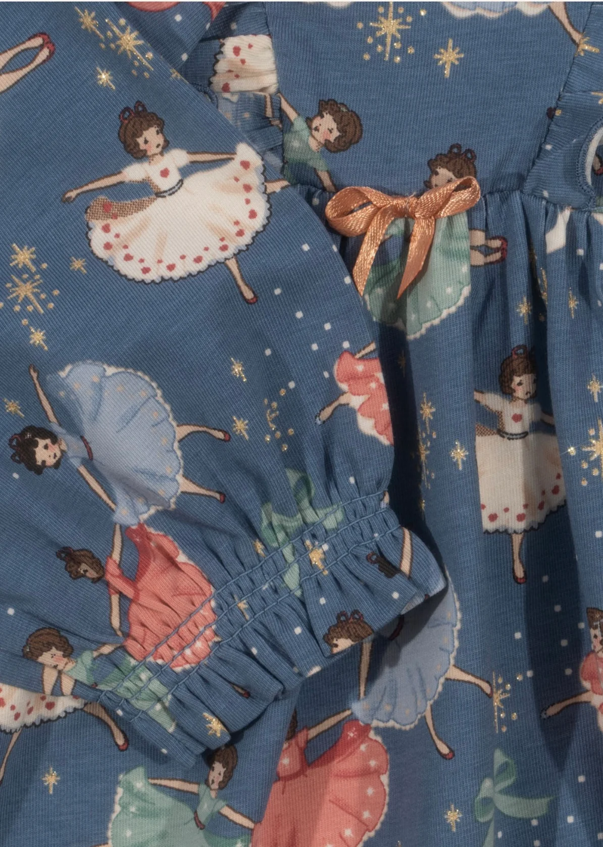 basic frill dress gots - blue snow bow ballerina