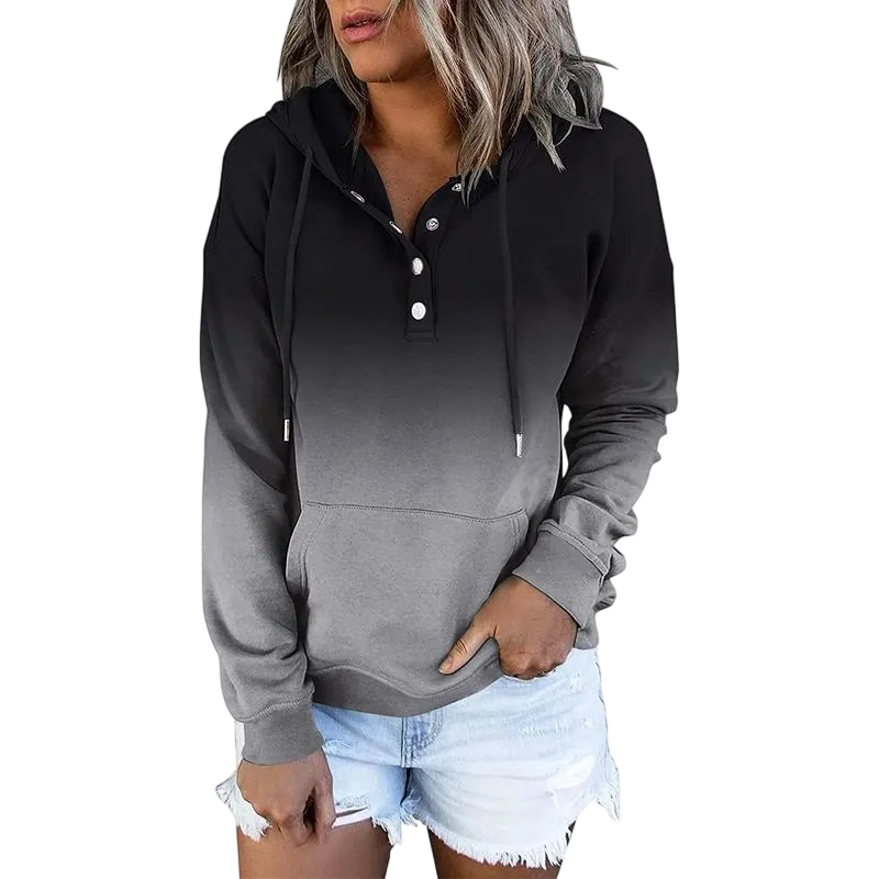 Womens Hooded Button Collar Drawstring Hoodies Pullover Sweatshirts