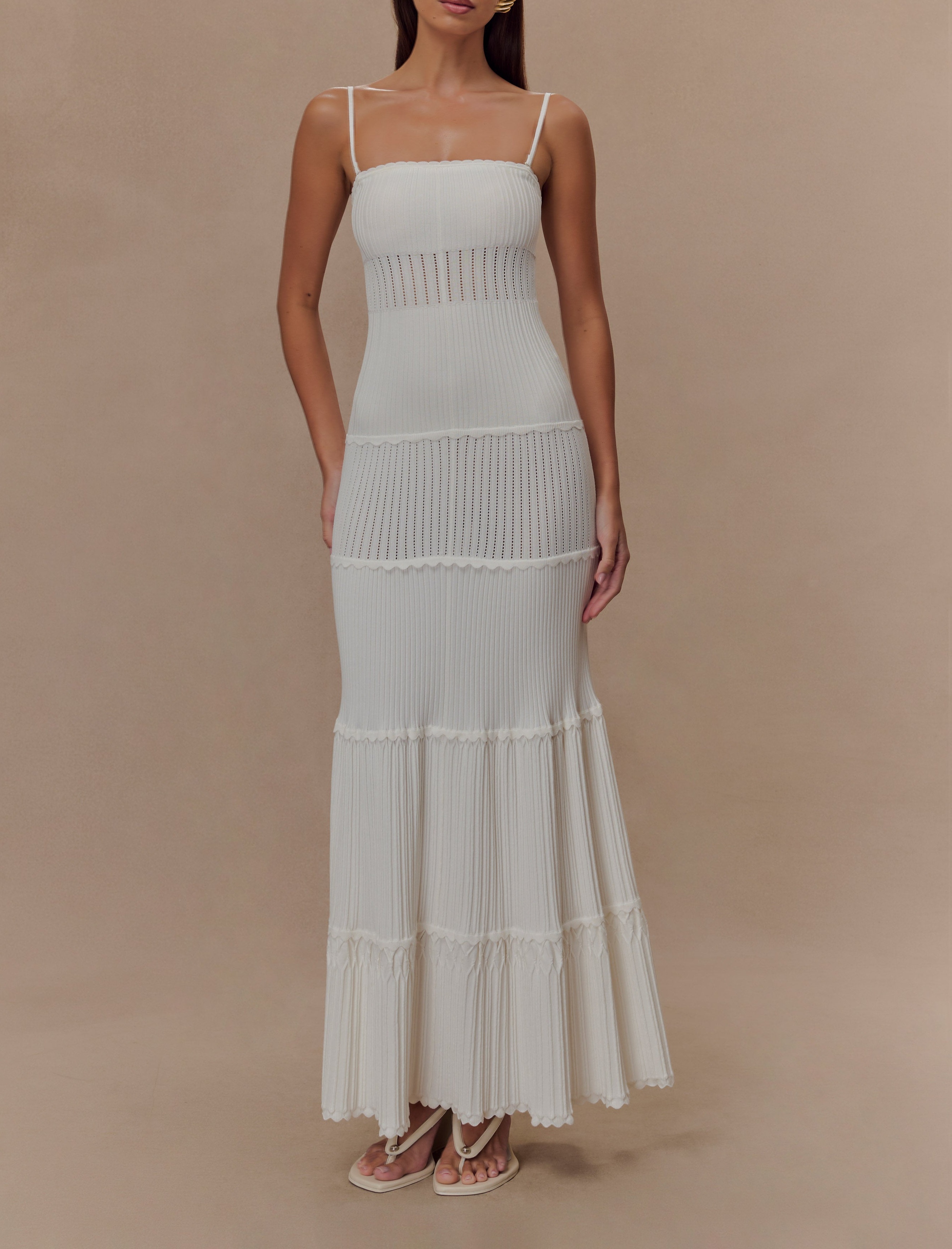 Ivory Pointelle Knit Maxi Dress