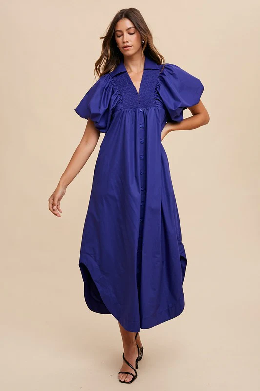 Wear Smocked Puff Sleeve Midi Dress