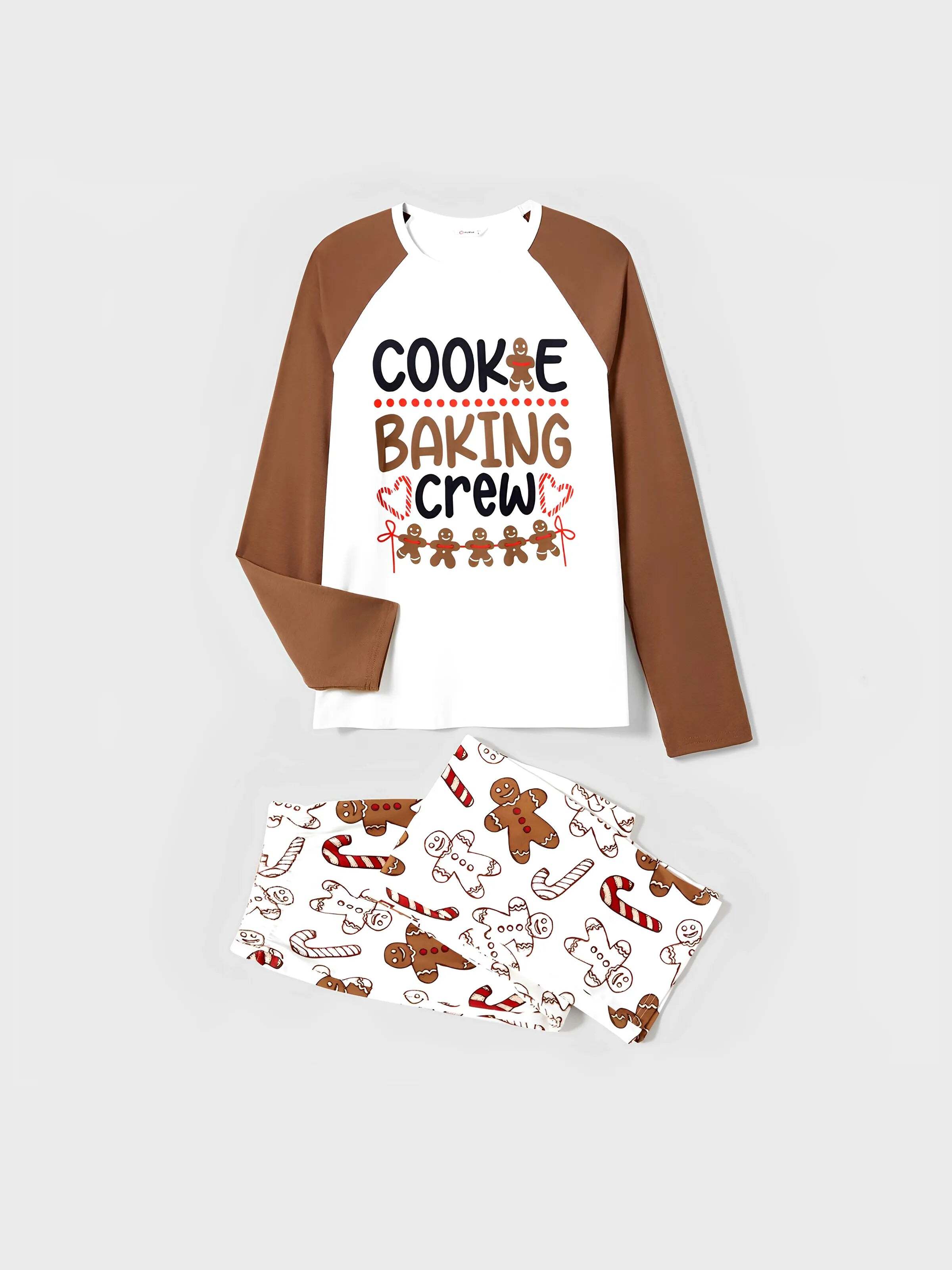 Christmas Family Matching Letter and Gingerbread Man Print Long-sleeve Pajamas Sets with Christmas Socks Khaki