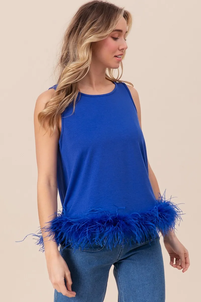 French Terry Faux Feather Bottom Back Tied Top