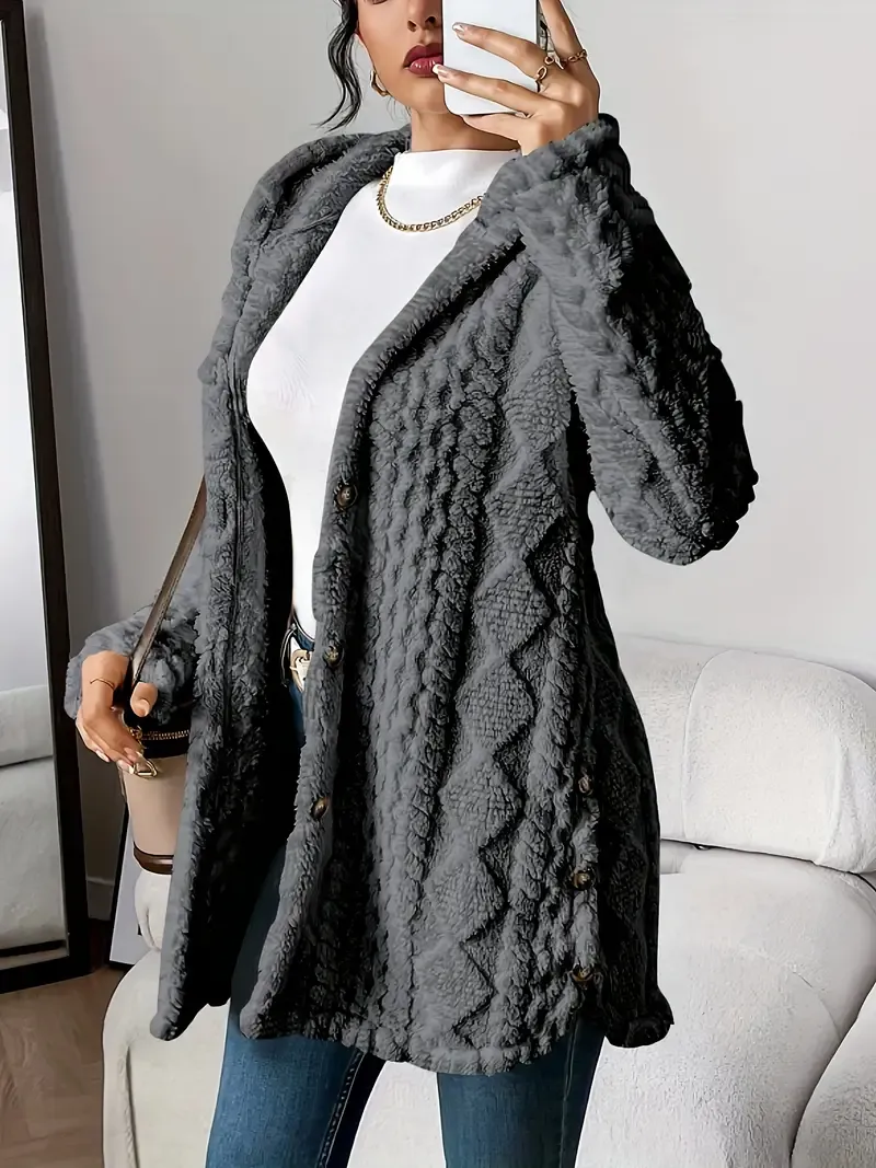 Winter Warm Fashion Jacquard Plush Hooded Cardigan Coat