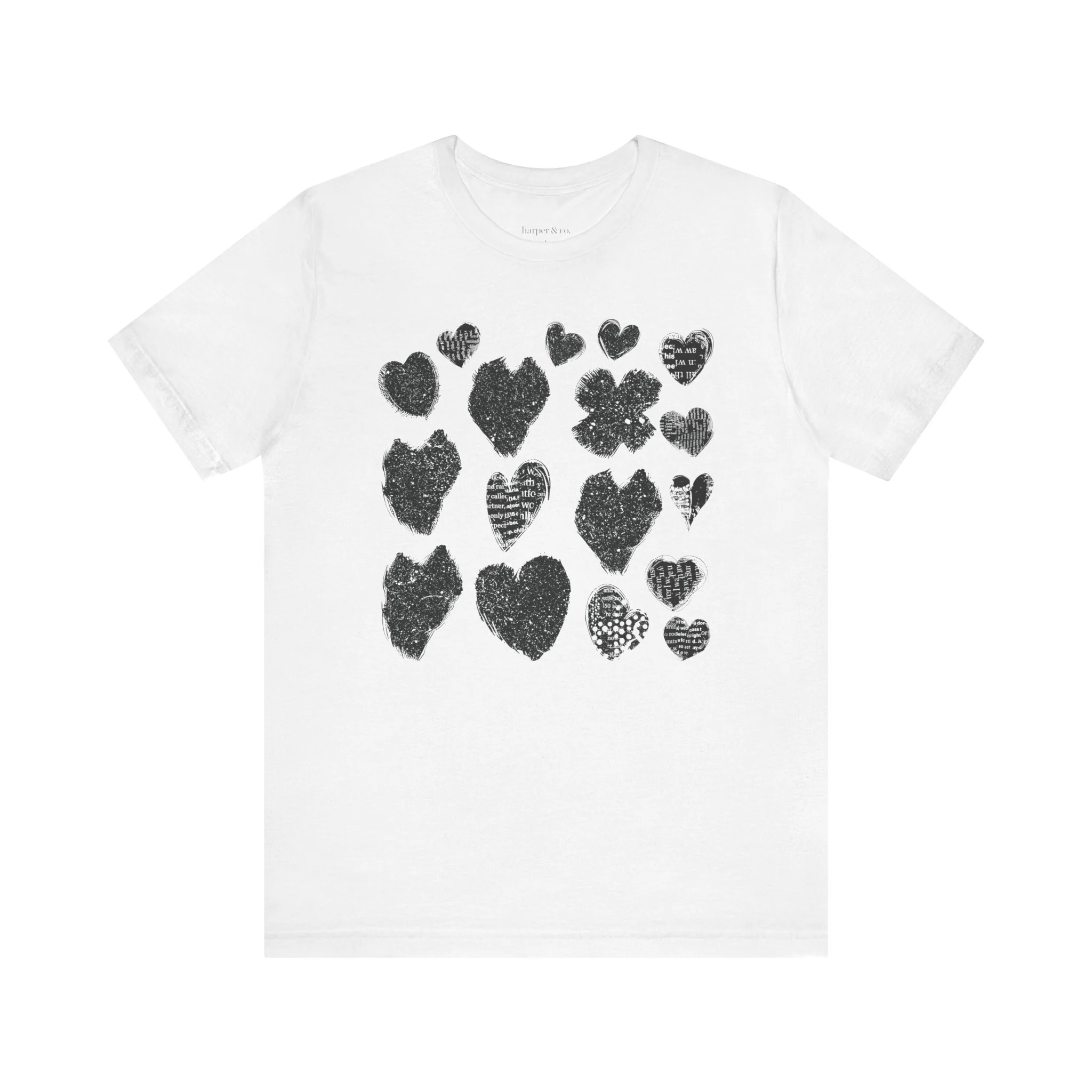 Black Grunge Hearts Unisex Jersey Short Sleeve Tee