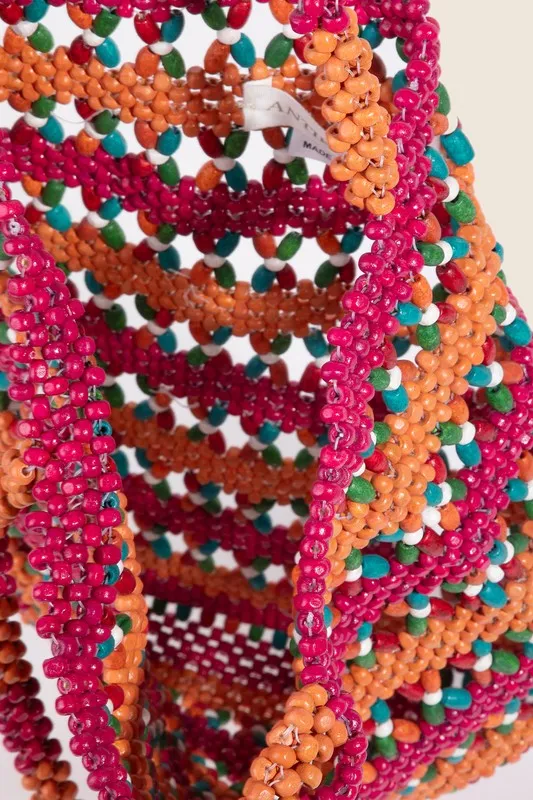 Fame Contrast Wooden Beaded Tote Bag