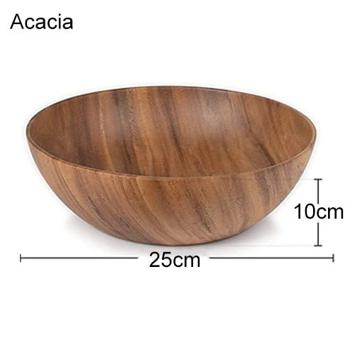 Wooden Salad Bowl, Solid Hardwood Salad Mixing Bowl Set, Wood Serving Bowl Spoon Fork for Fruits Vegetables Decoration