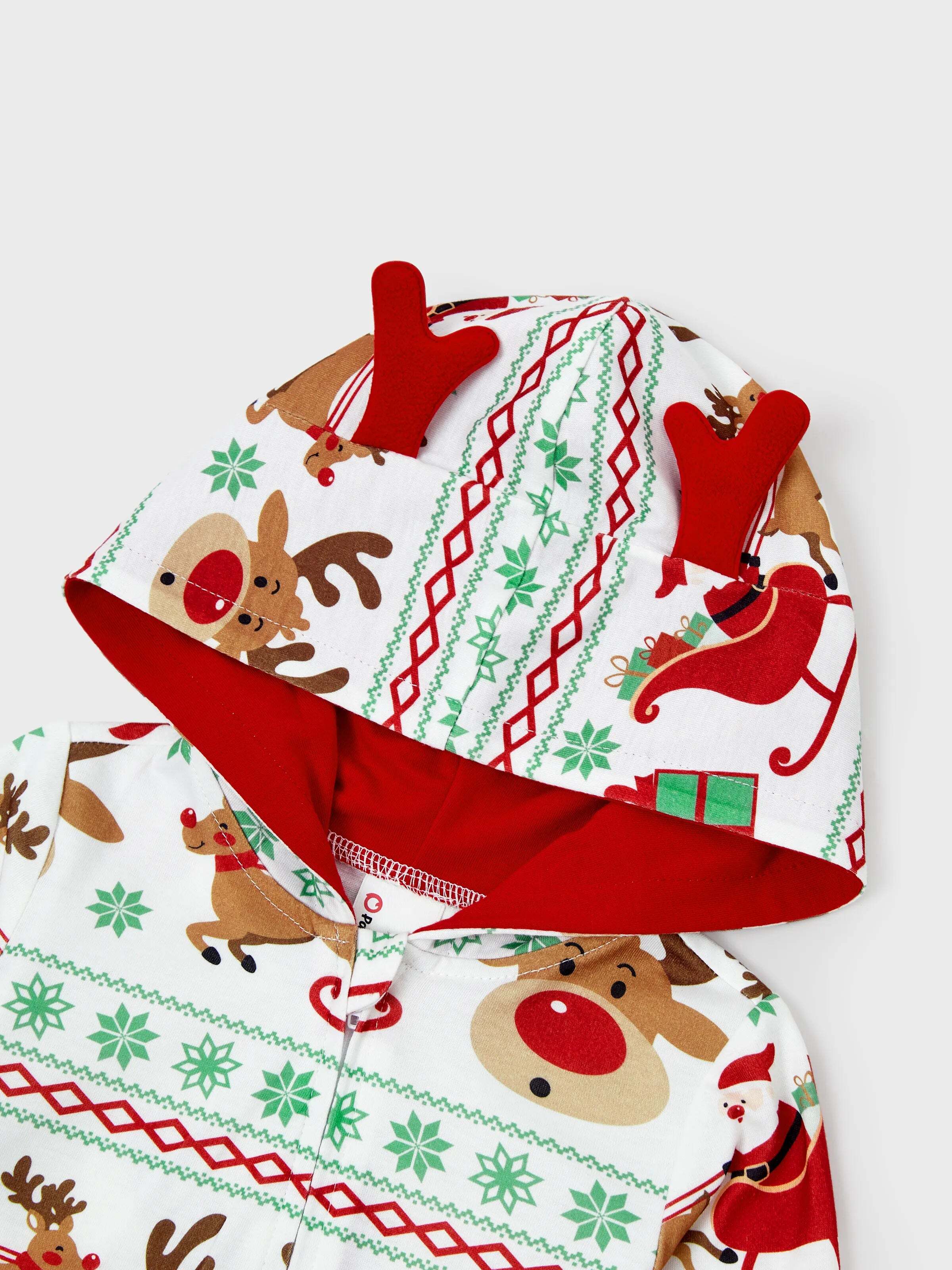 Christmas Onesies Matching Family Pajamas Set Reindeer Print Long-sleeve PJS with Christmas Socks Red