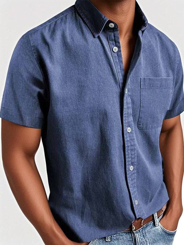 Men's Basic Retro Washed Pocket Short-sleeved Shirt