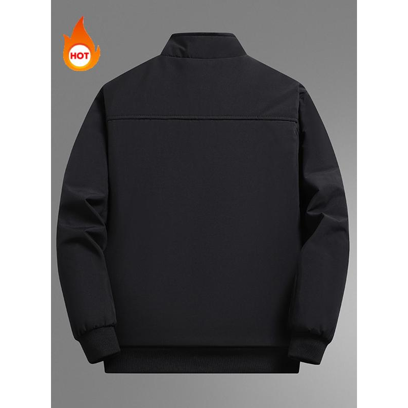 Men's Solid Color Funnel Neck Zip Up Practical Pockets Fleece Winter Jacket