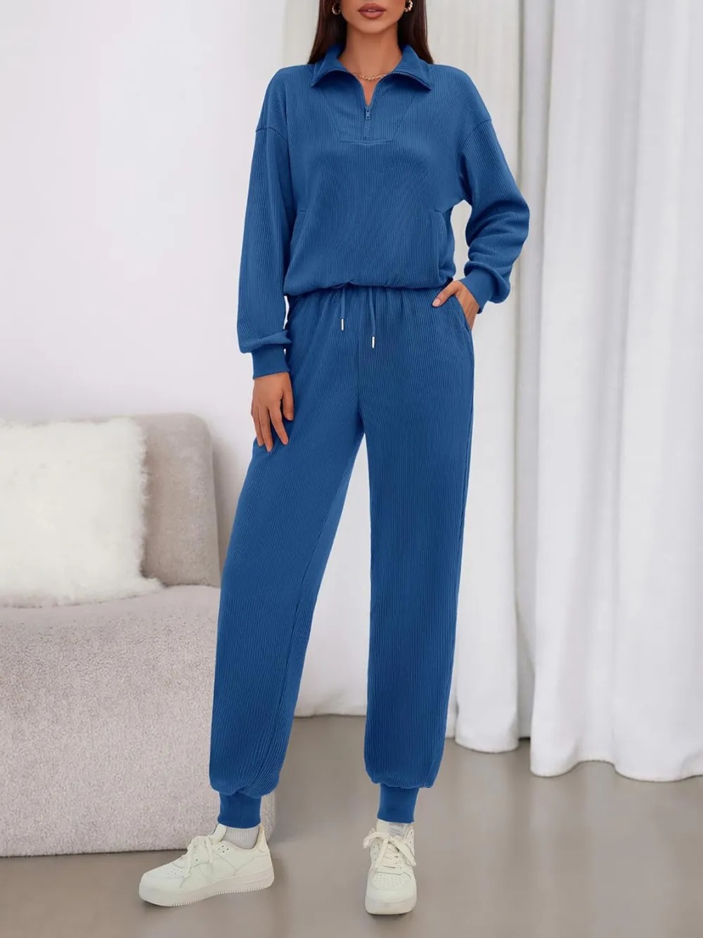 Women's Long Sleeve Half Zip Sweatshirt Sweatpants Lounge Set Sweatsuits with Pockets