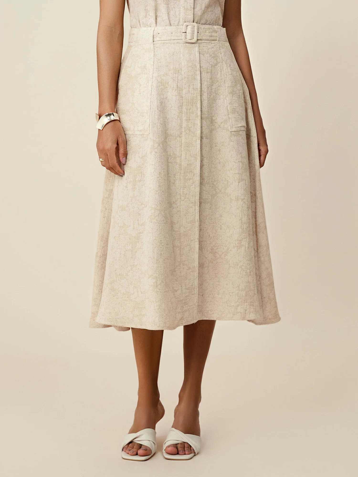 Cotton & Linen Jacquard A-Line Skirt
