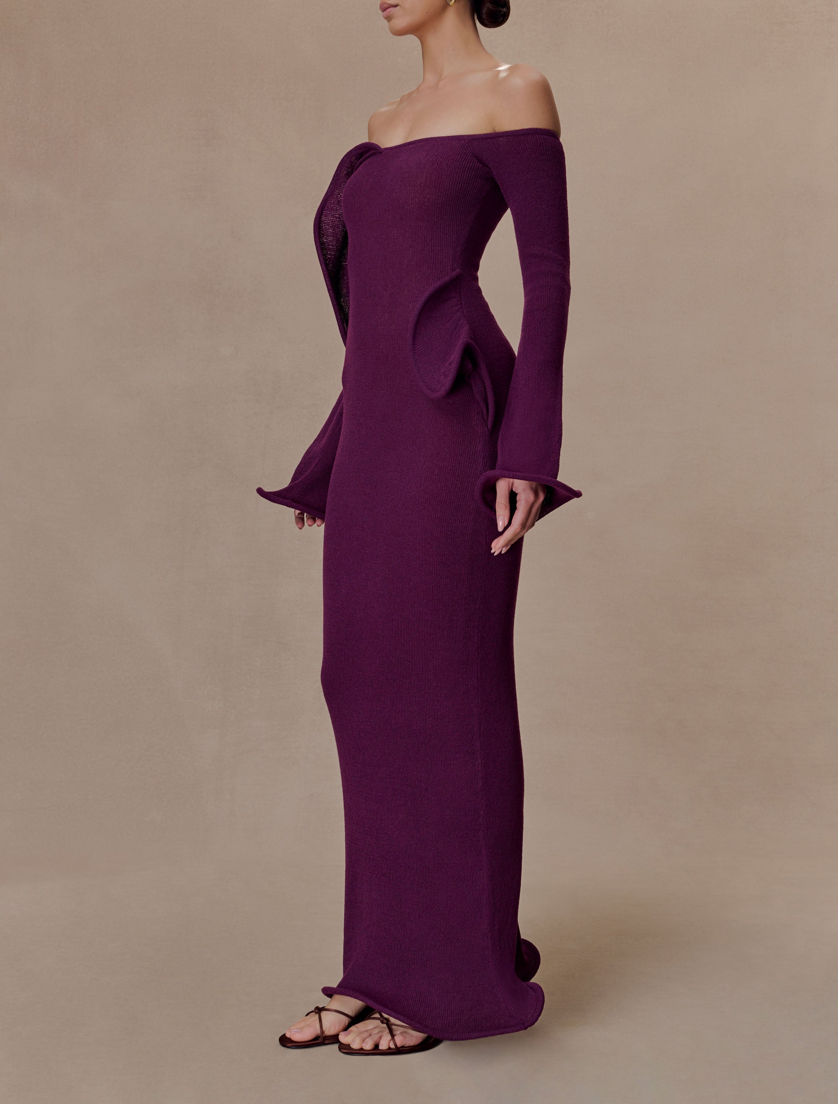 Plum Off Shoulder Knit Maxi Dress