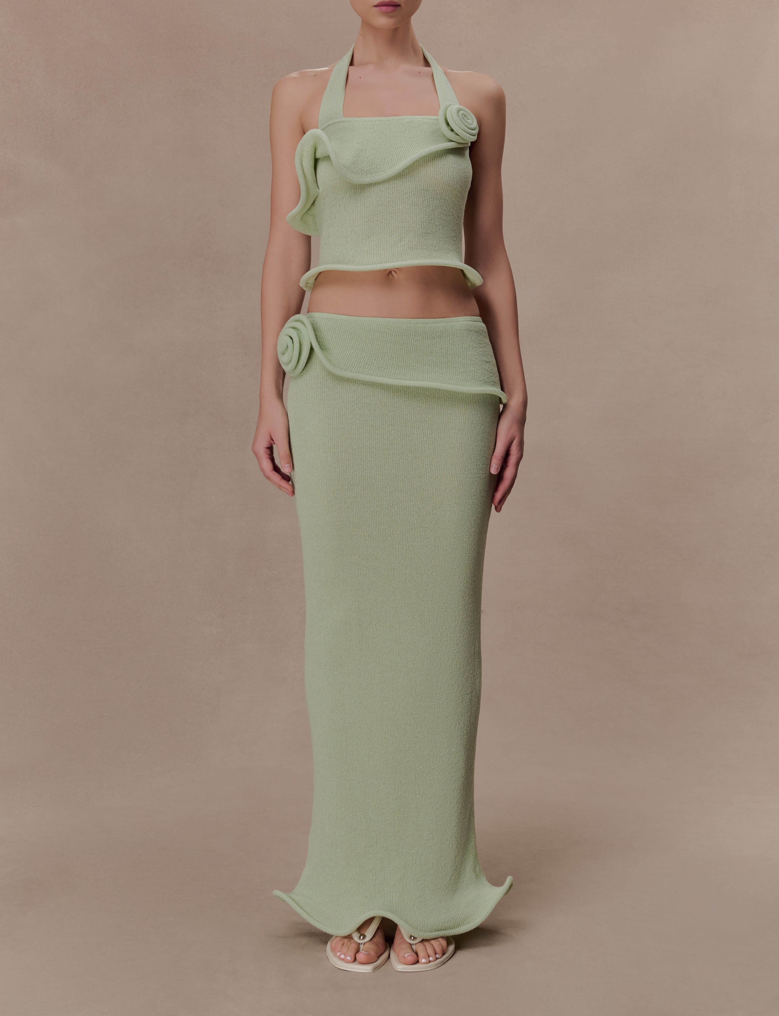 Green Knit Wired Maxi Skirt