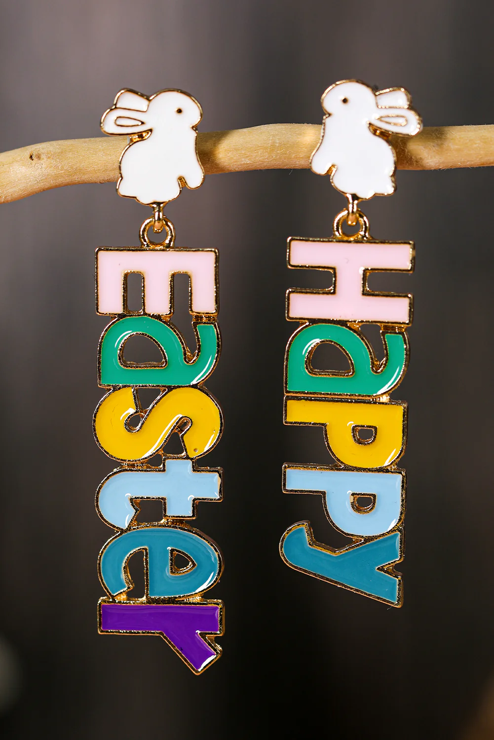 Gold Happy Easter Letter Rabbit Alloy Dangle Earrings