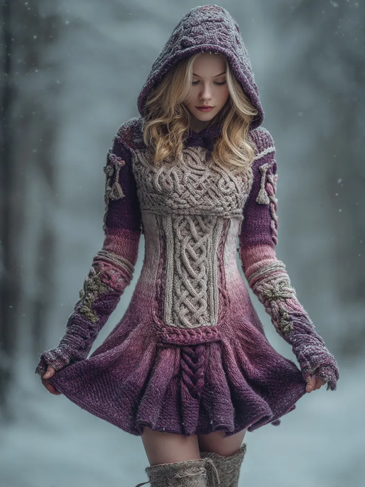 Women's Celtic Knot Ombre Hooded Sweater Dress