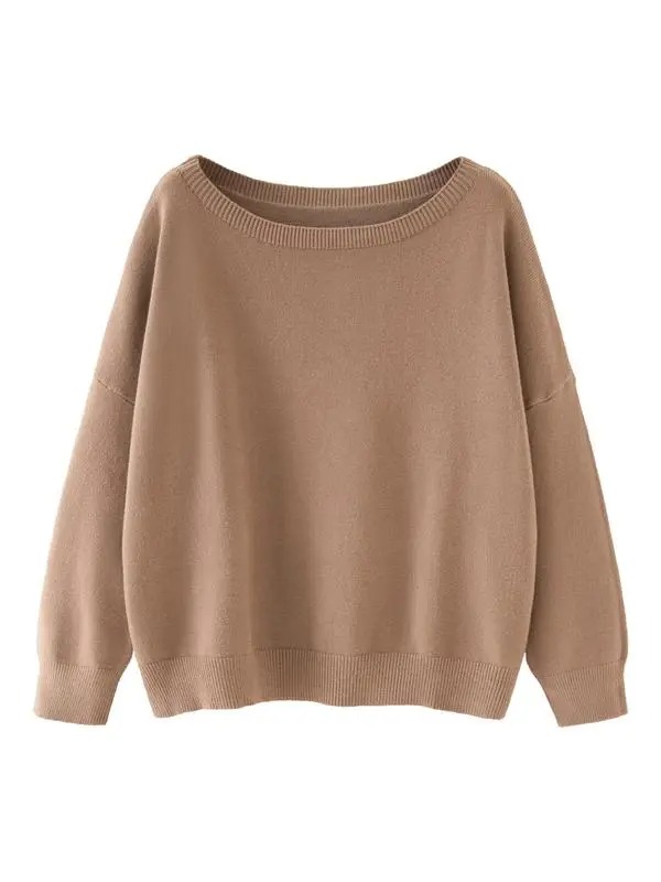 Women's Plain Scoop Neck Sweater, Casual Drop Shoulder Long Sleeve Jumper, Women Fall & Winter Knit Top