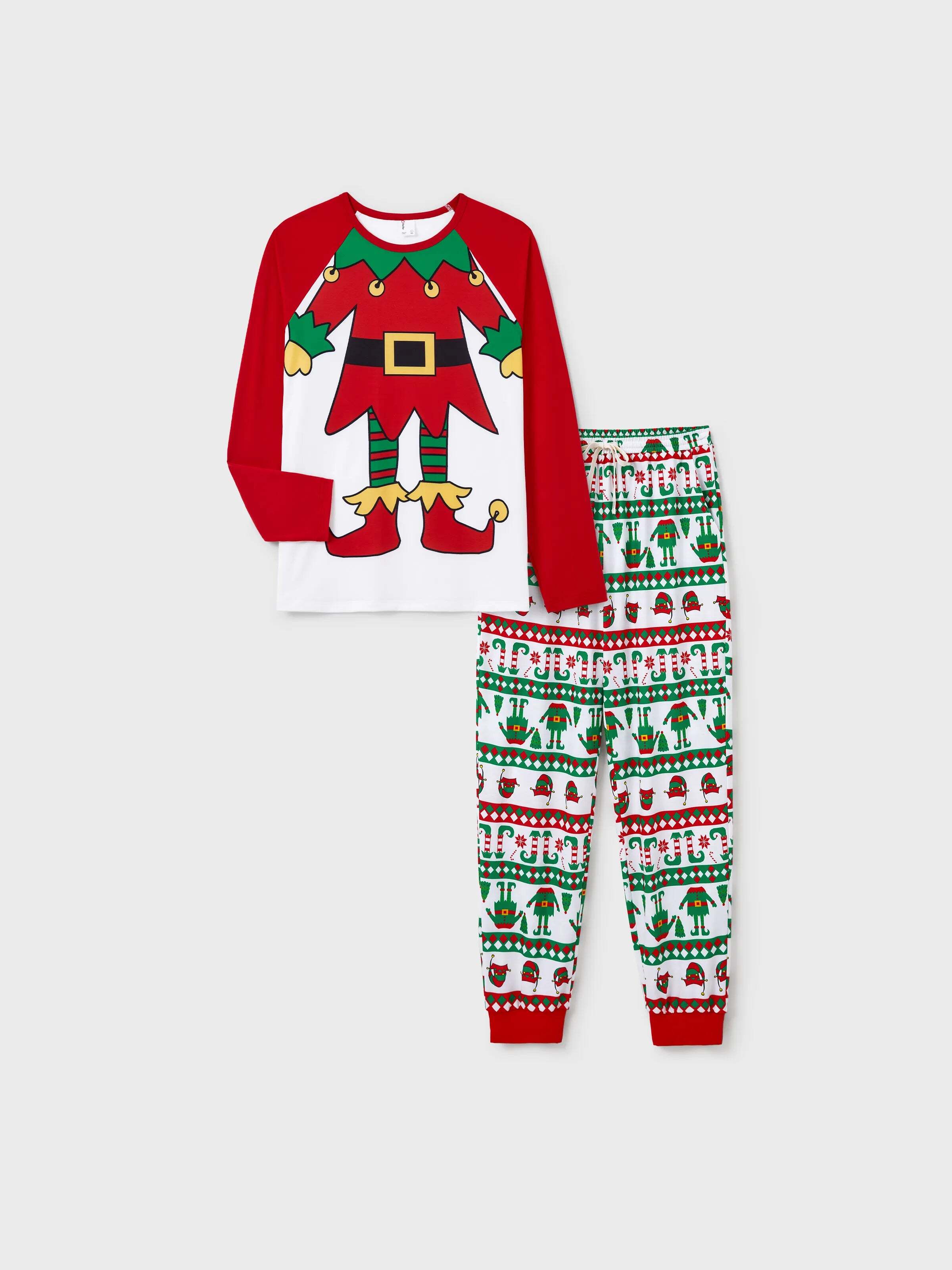 Christmas Matching Family Pajamas Set Christmas Elf Print PJS with Christmas Socks Red