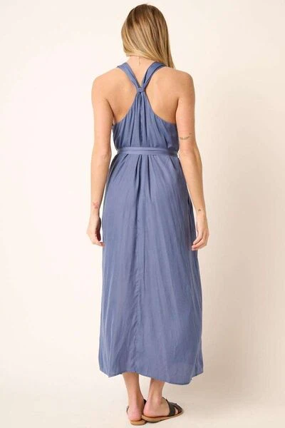 Cross Back Belted V Neck Tank Maxi Dress