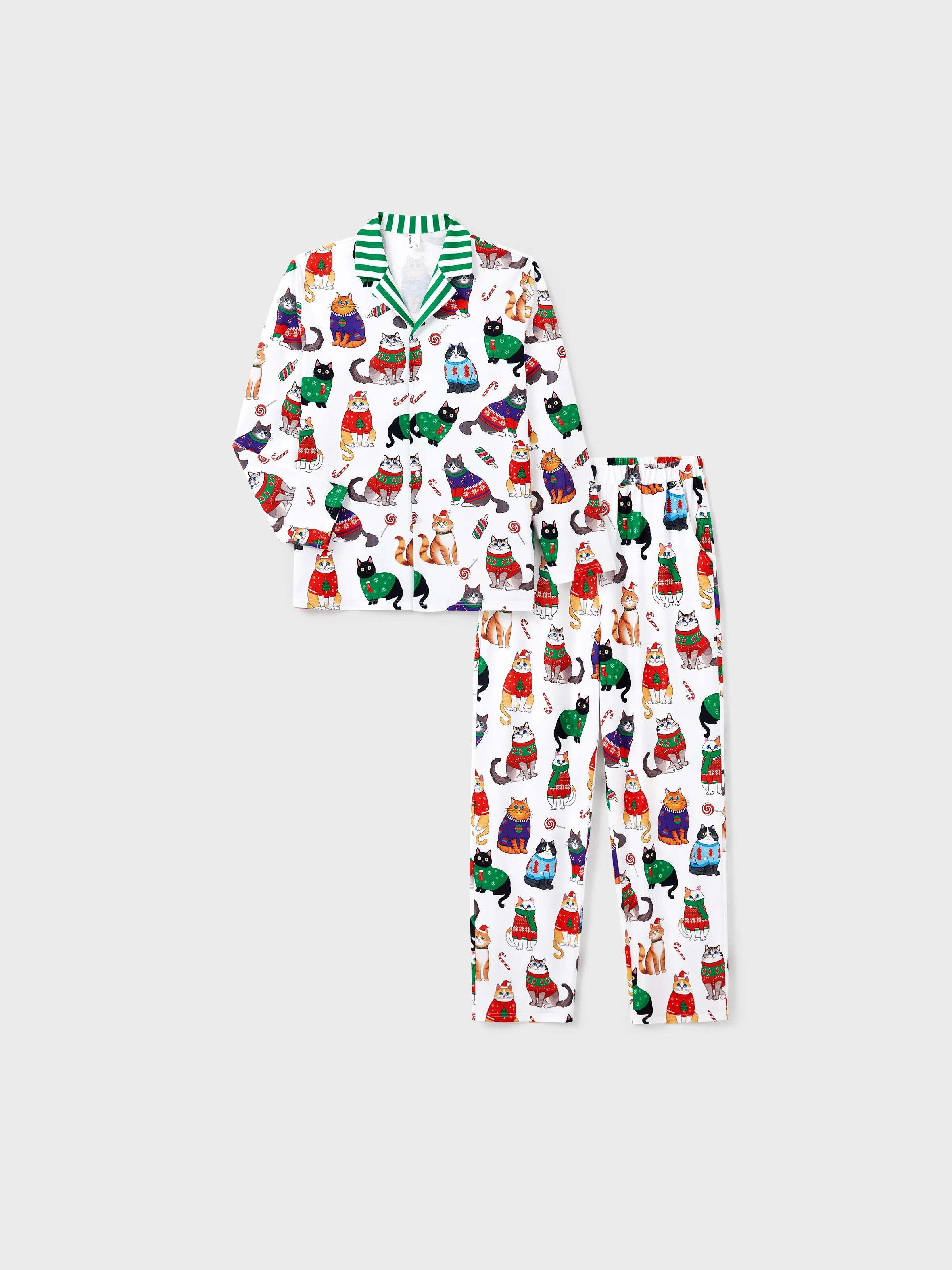 Christmas Matching Family Pajamas Set Christmas Cat Print PJS with Christmas Socks Multi-color