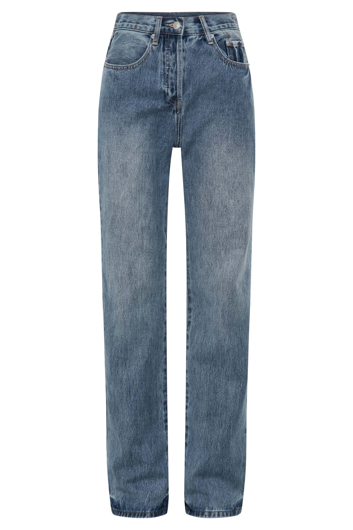Blue High Waisted Straight Leg Jeans