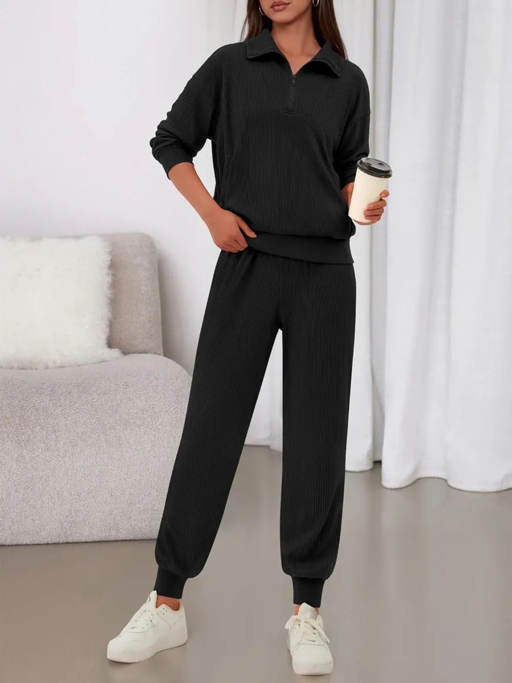 Women's Long Sleeve Half Zip Sweatshirt Sweatpants Lounge Set Sweatsuits with Pockets