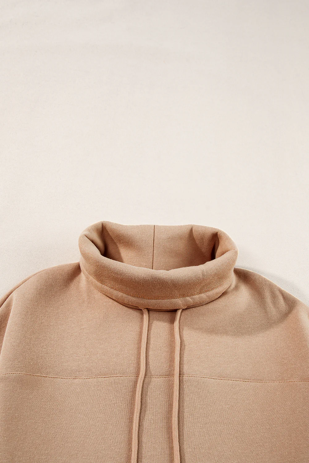Light French Beige Drawstring Turtleneck Dolman Sleeve Sweatshirt