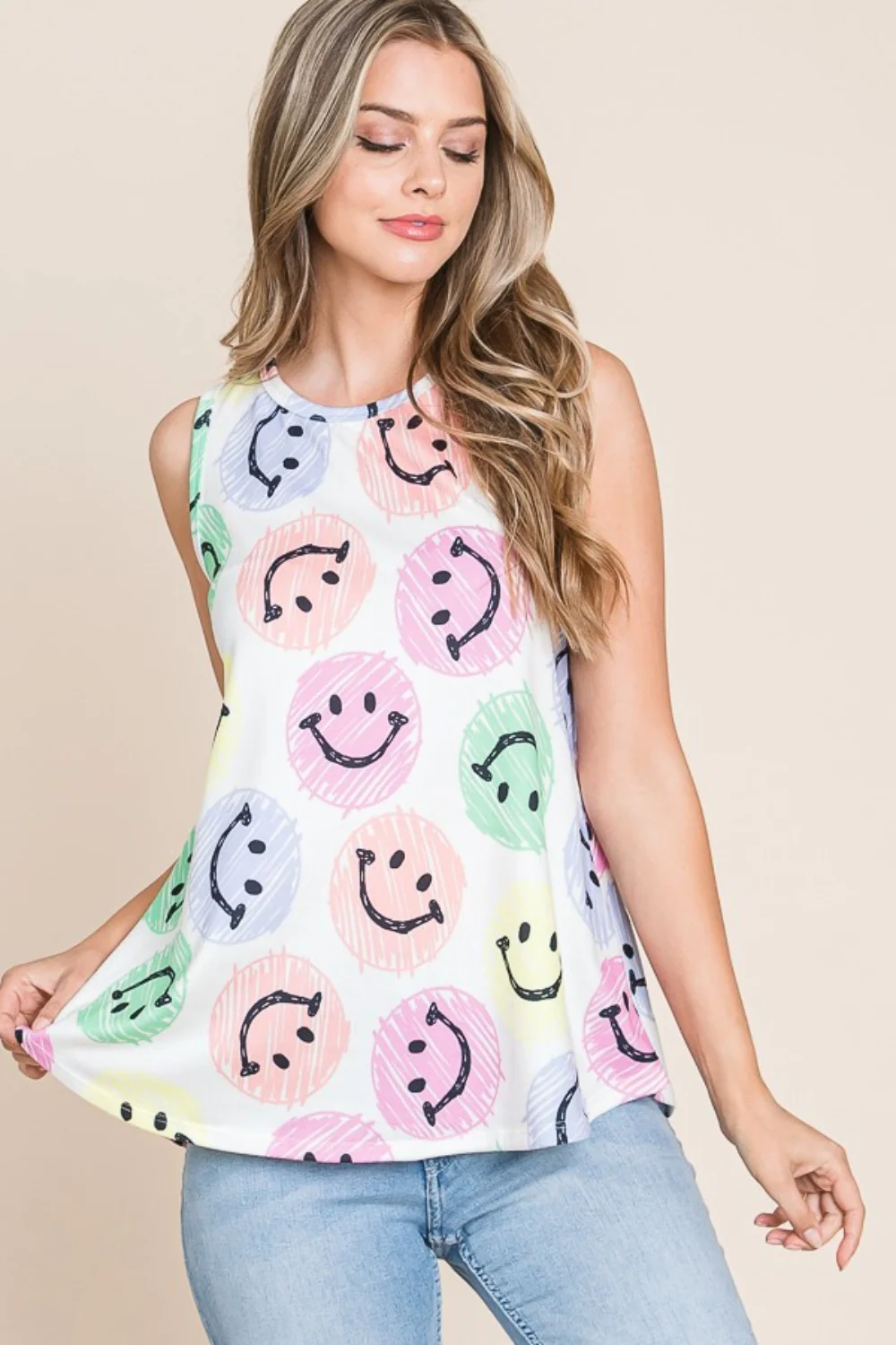 Smiley Face Round Neck Tank