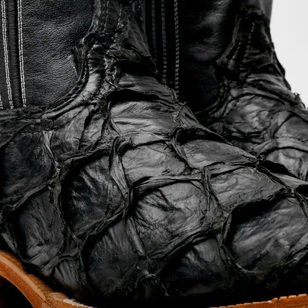 Matte Black Genuine Pirarucu Boots - Square Toe