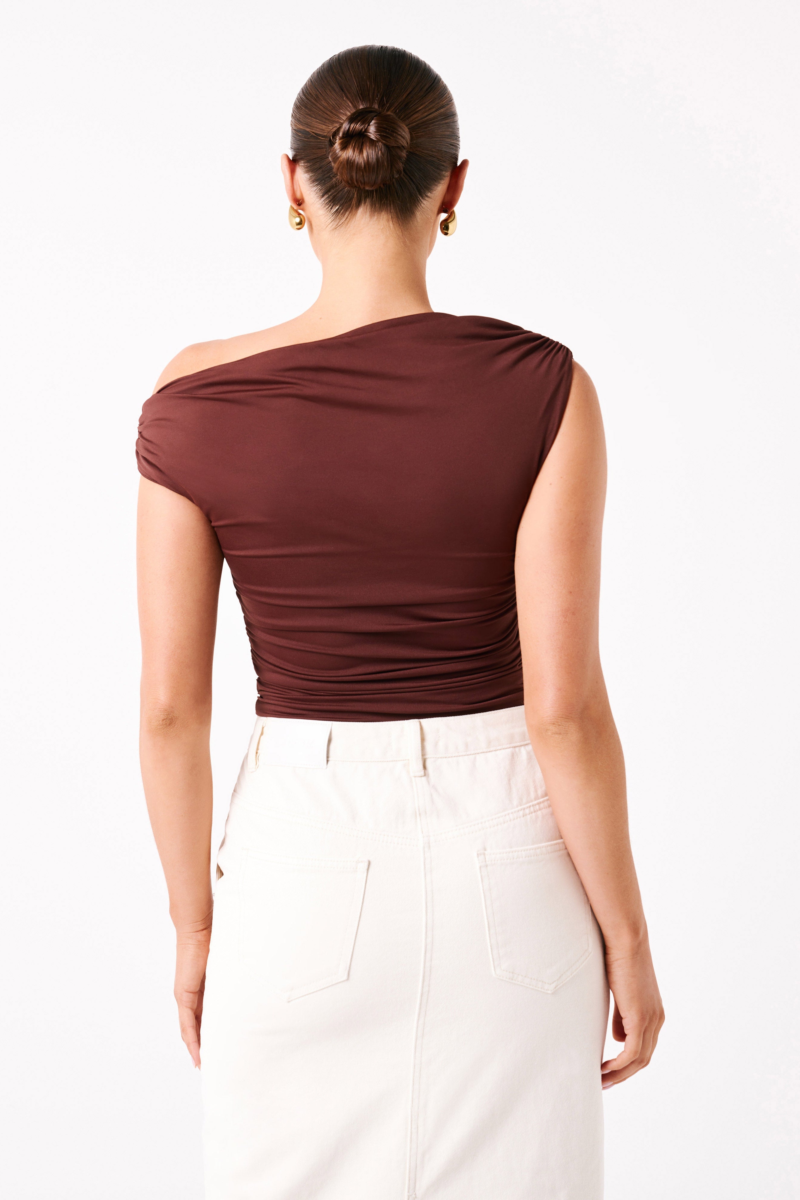 Chocolate Recycled Nylon Ruched Top